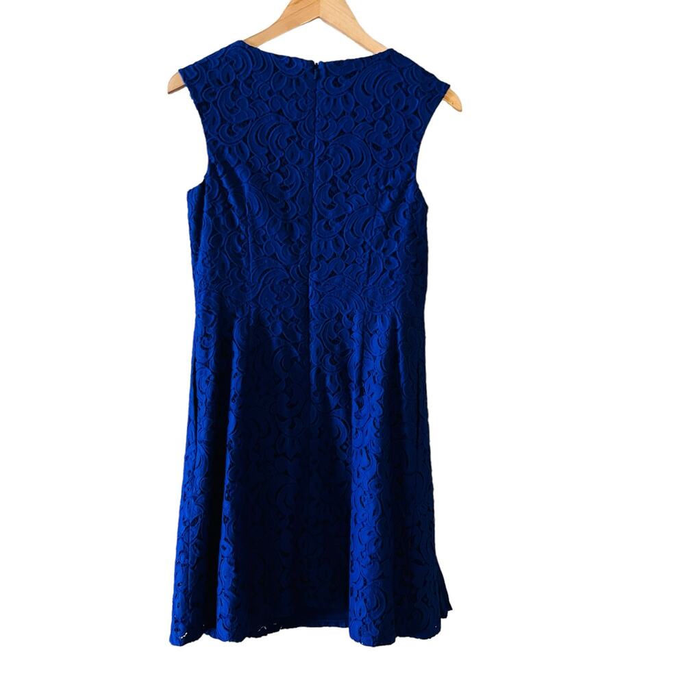 Aidan Mattox Lace Inverted Pleat Sleeveless Dress Size 8 Blue - Picture 3 of 8